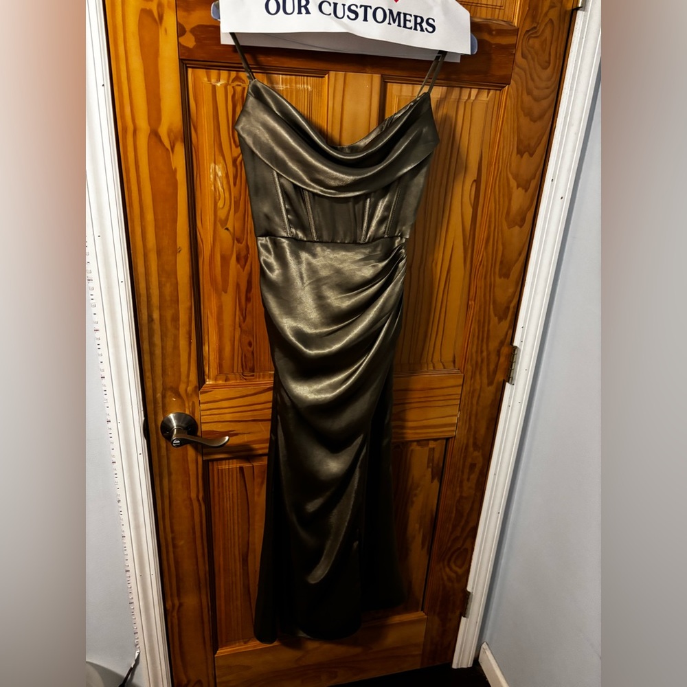 Galina Signature Strapless Satin Dress in Eucalyptus - Size 0